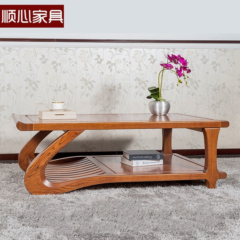 顺心家具实木客厅沙发边几边桌水曲柳茶几客厅家用双层带抽角几