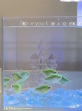 水族世界 泰国斗鱼城堡 夏天治愈清凉透湖蓝琉璃水晶石 鱼缸 造景