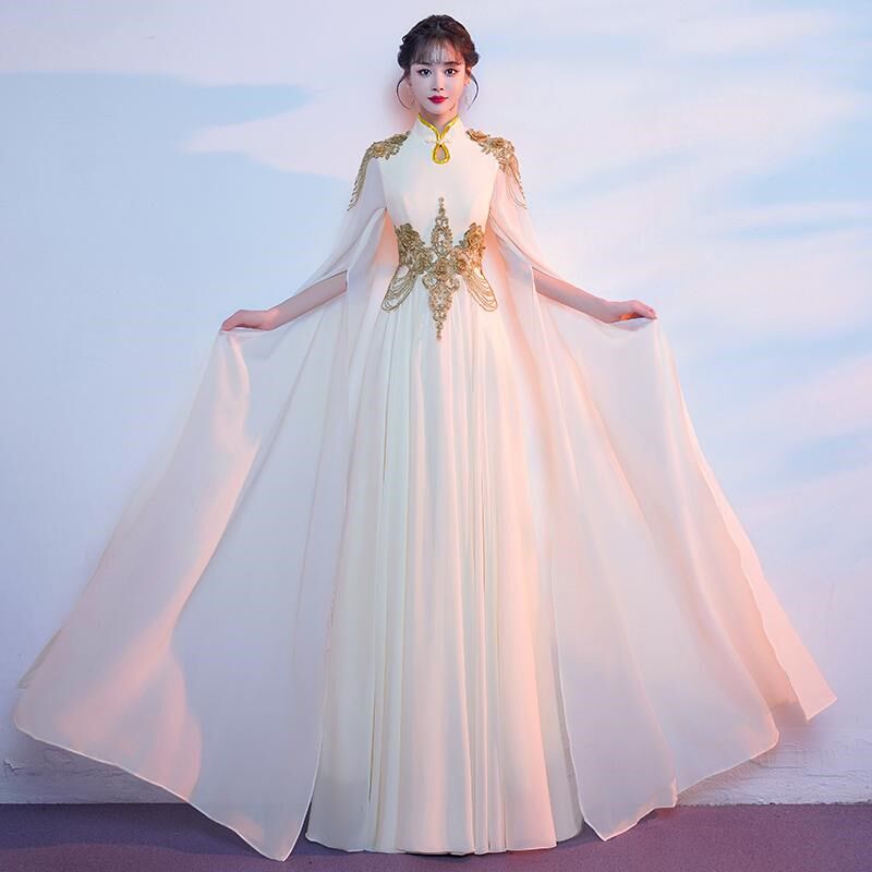 大合唱团演出服女长裙中国风古筝表演朗诵指挥晚礼服比赛服装成人