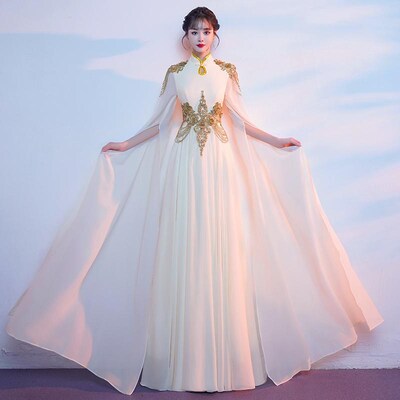 大合唱团演出服女长裙中国风古筝表演朗诵指挥晚礼服比赛服装成人