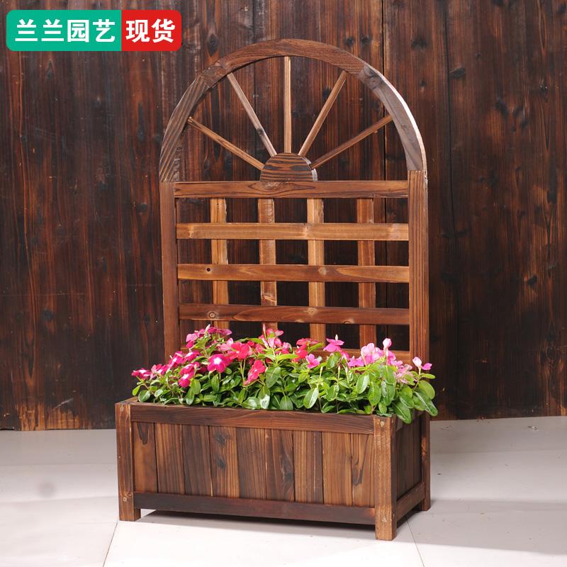 特色拱门花架带花箱爬藤架子防腐木户外花园阳台庭院木网格葡萄架图片