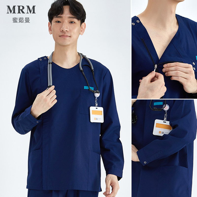 蜜茹曼洗手衣手术室女工作服圆领刷手衣手术服短袖口腔护士服套装