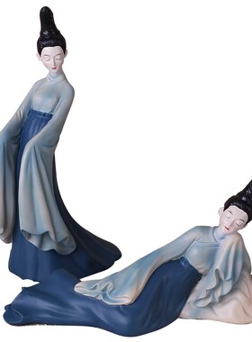 中式造景古风仕女摆件只此青绿文创茶室禅意布置电视柜中古装饰品
