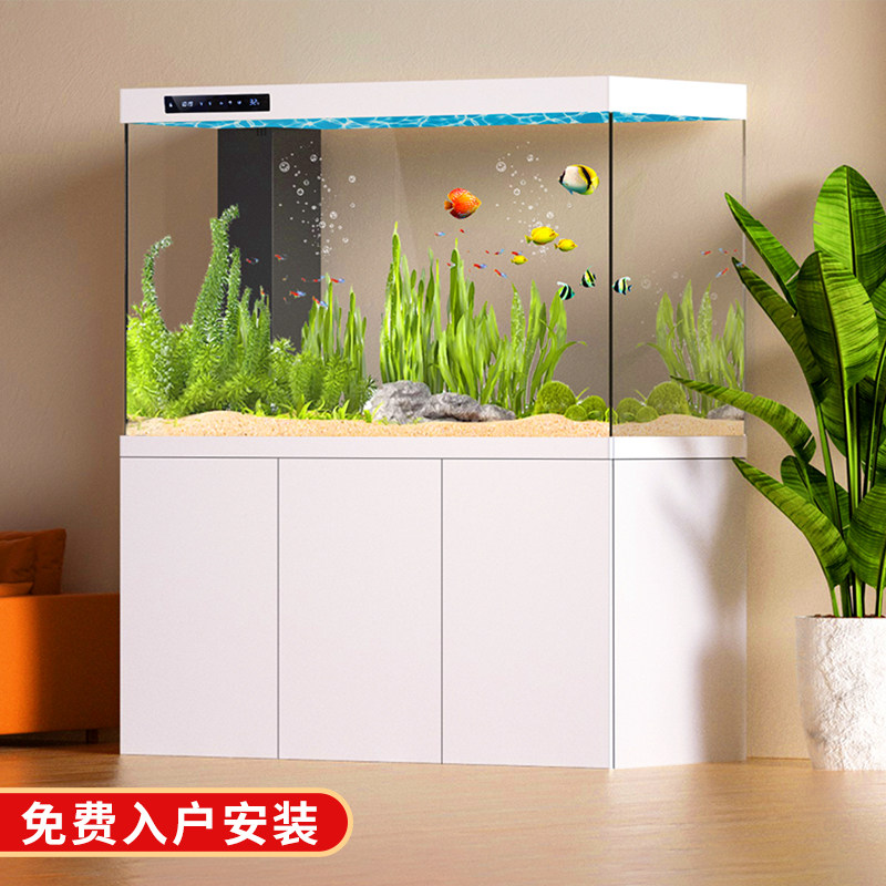 鱼缸客厅2024新款家用客厅大型落地超白隔断屏风底滤水族箱轻奢