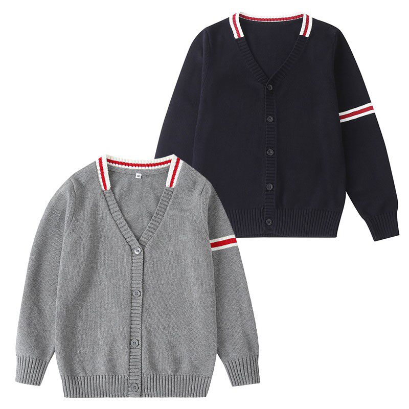 学院中小学校服秋冬装毛衣儿童V领针织开衫套头枣红花灰墨绿伊顿