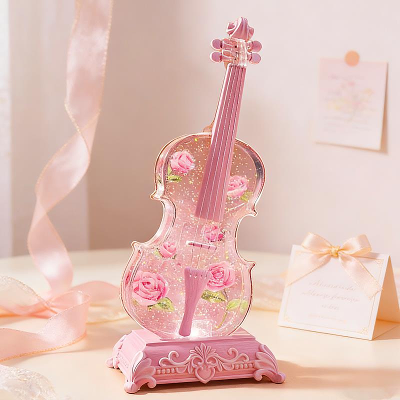 水晶球音乐盒飘雪生日礼物女孩儿童摆件八音盒小提琴儿童房装饰品