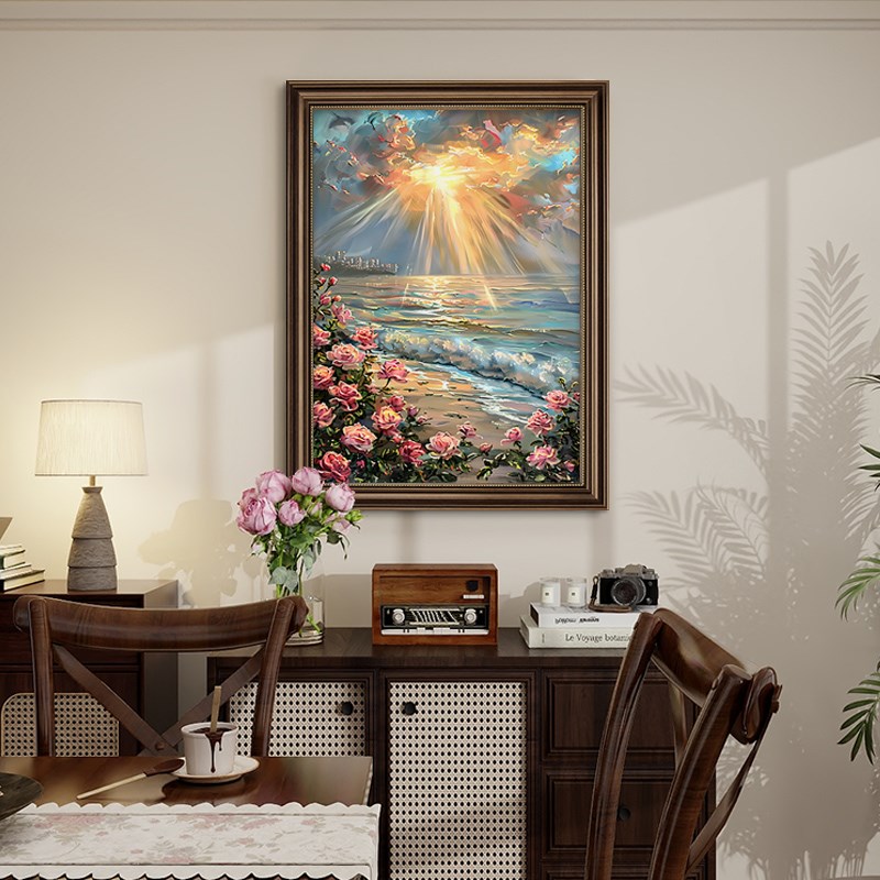 美式玄关装饰画入户门正对墙壁装饰走廊挂画客厅背景墙高级壁画