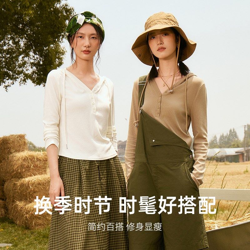 连帽打底衫长袖卫衣春秋薄款外穿休闲T恤小个子内搭叠穿帽衫上衣