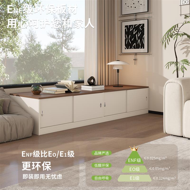 实木推拉门飘窗柜落地矮柜卧室储物柜子窗台柜收纳柜可坐地柜定制
