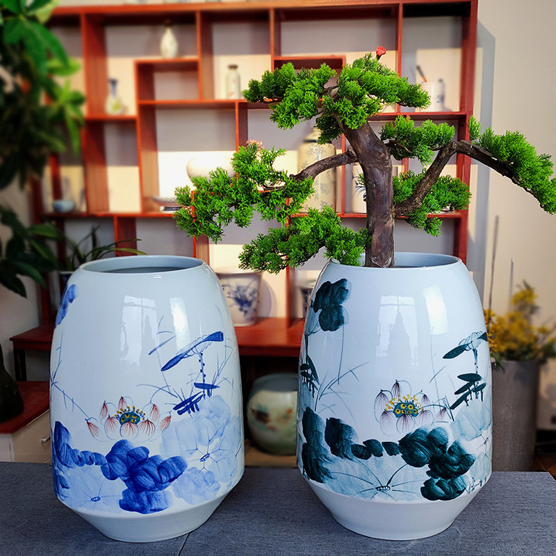 景德镇陶瓷花盆青花瓷中式树盆罗汉松兰花散尾葵凤尾竹盆景和为贵