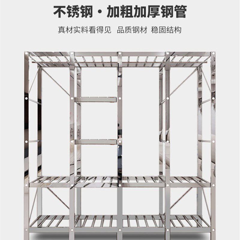 家用不锈钢衣柜简易布艺衣柜钢管加粗加固加厚双人组装多挂衣钢架