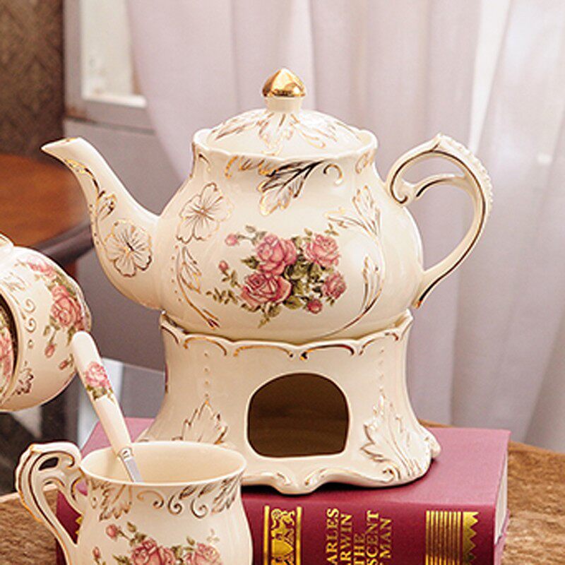 欧式中古陶瓷花茶壶花草水果花果茶壶耐热蜡烛加热花茶具玻璃套装