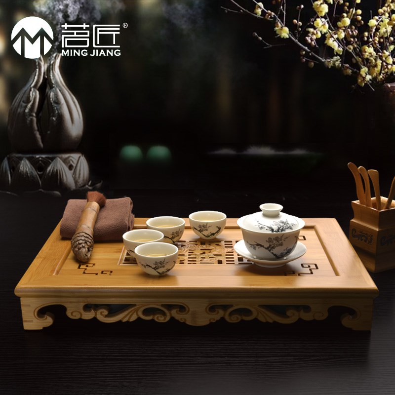 茗匠龙腾排储水式竹制茶盘龙年礼功夫茶具两用茶海泡茶台托盘茶托