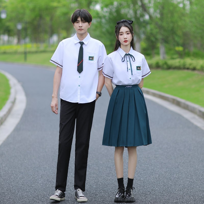学院风校服班服高中男女学生情侣毕业季演出服衬衫百褶裙套装夏季