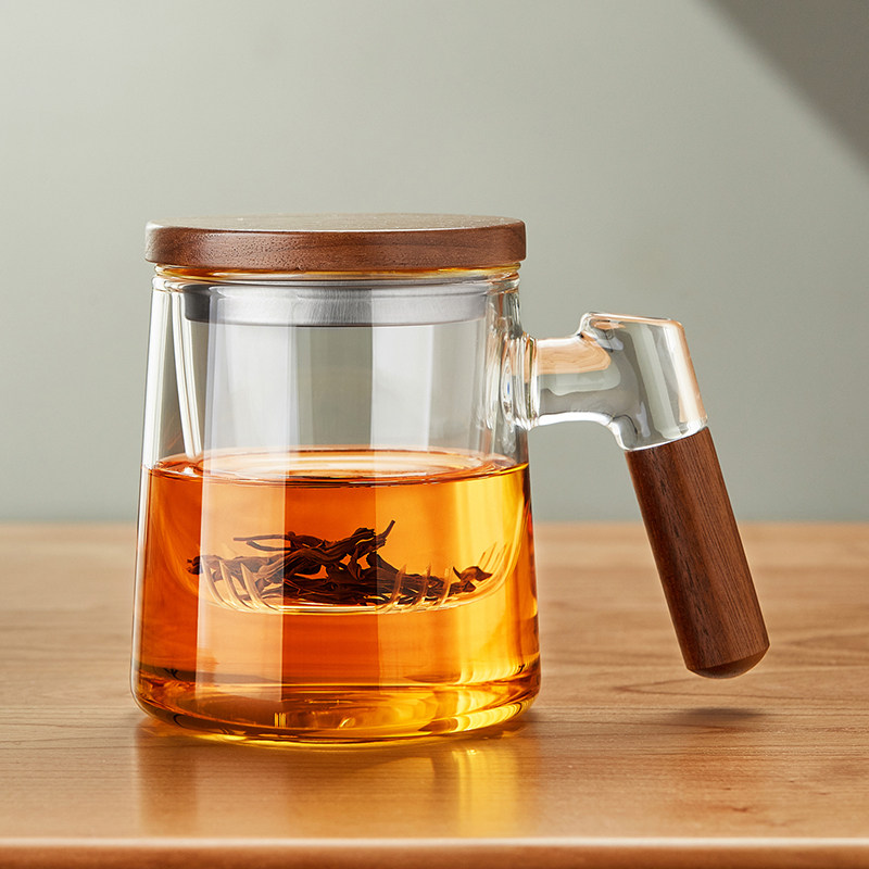 玻璃杯带把手耐高温茶水分离2024新款高硼硅透明带盖喝水泡茶杯子