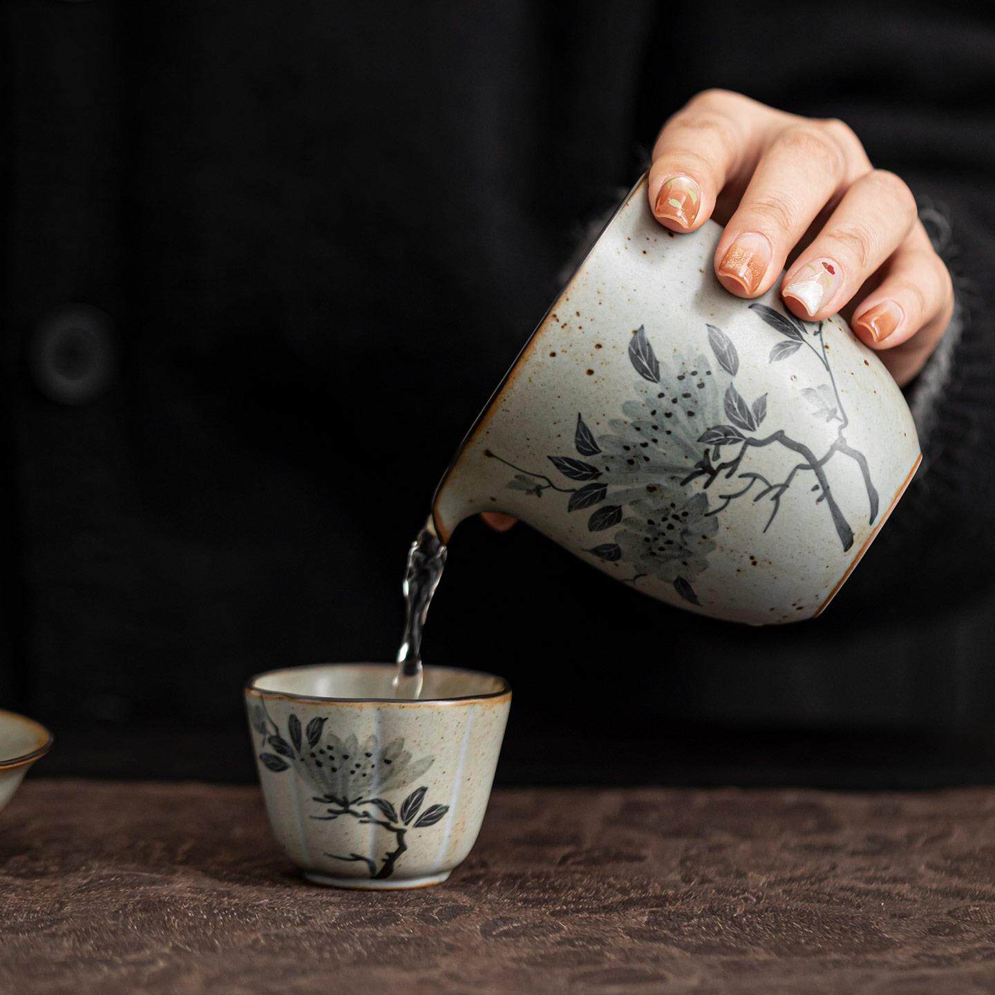 KYH蕴华堂手绘芍药宽腹公道杯家用瓷配匀功陶杯大容量分茶器夫茶