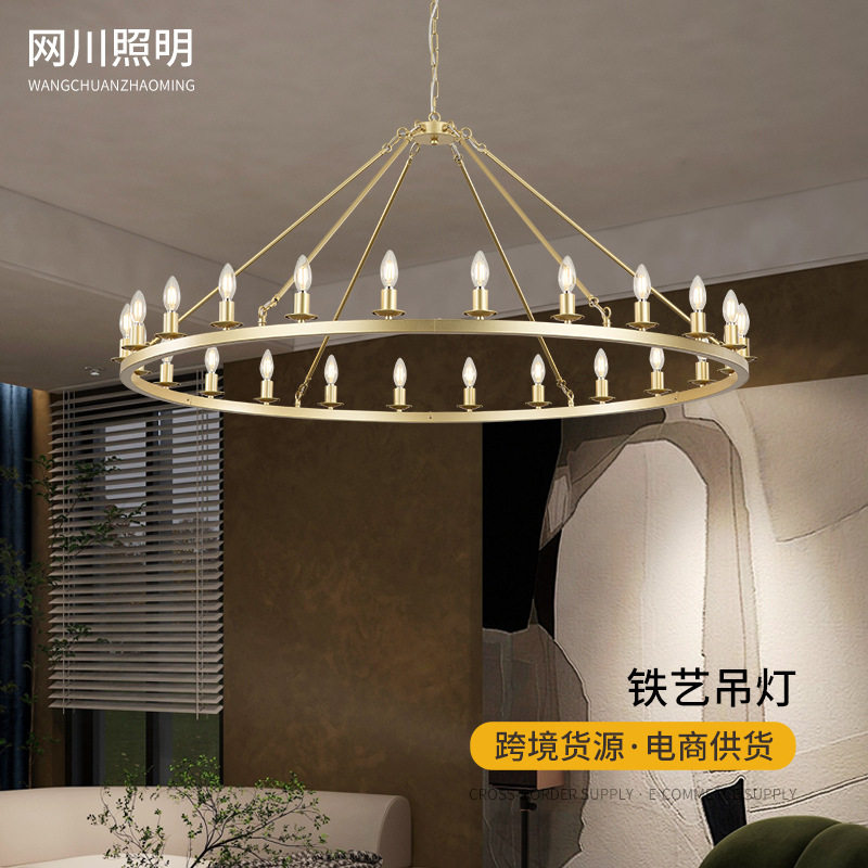 跨境美式蜡烛吊灯欧式复古卧室餐厅餐吊灯创意客厅铁艺工业风吊灯