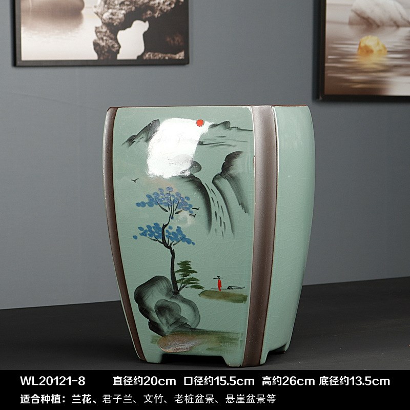 简约紫砂花盆精品特大兰花盆专用A陶瓷盆景多肉君子兰青瓷四方高