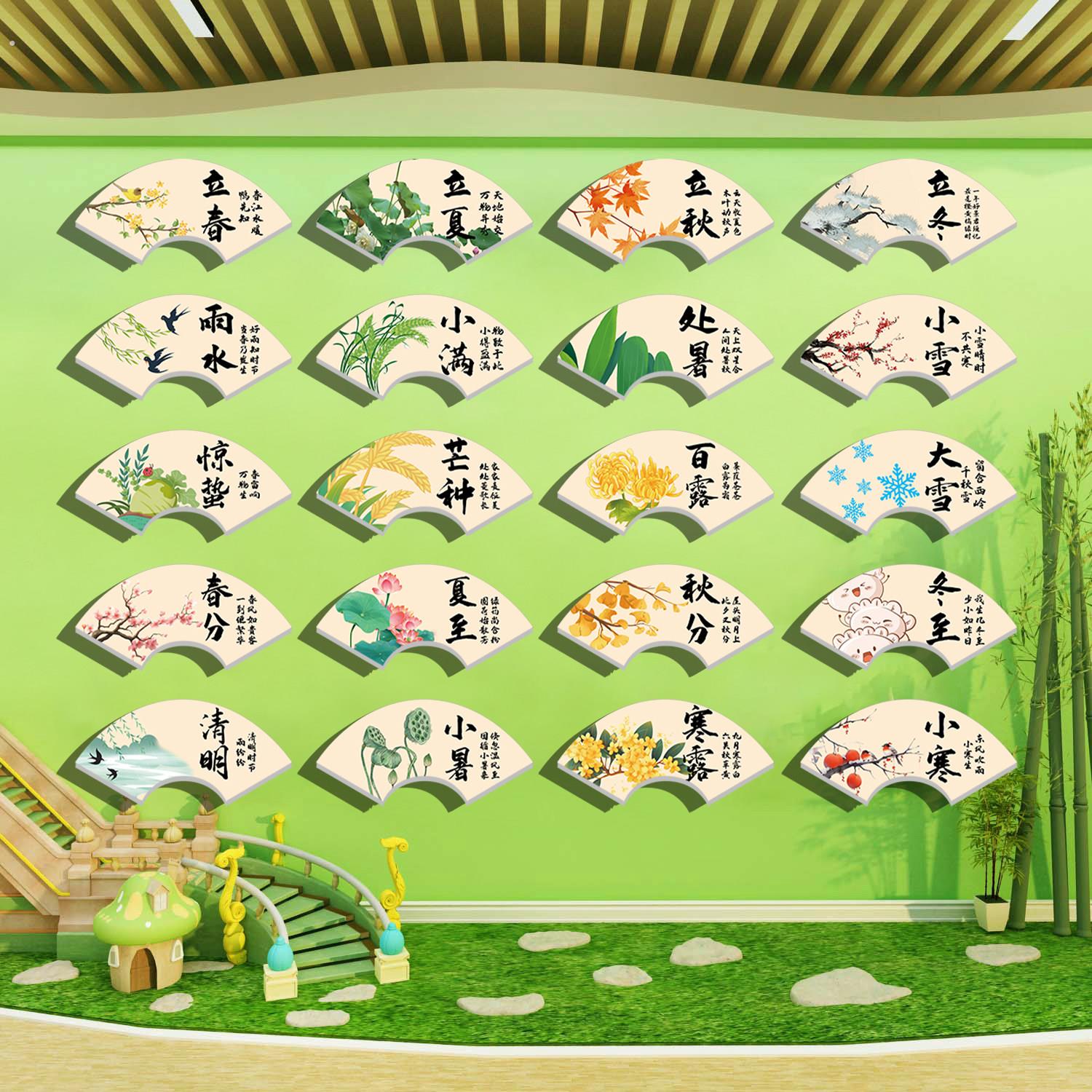 二十四节气文化墙贴小学幼儿园环创楼梯培训机构背景书法教室布置