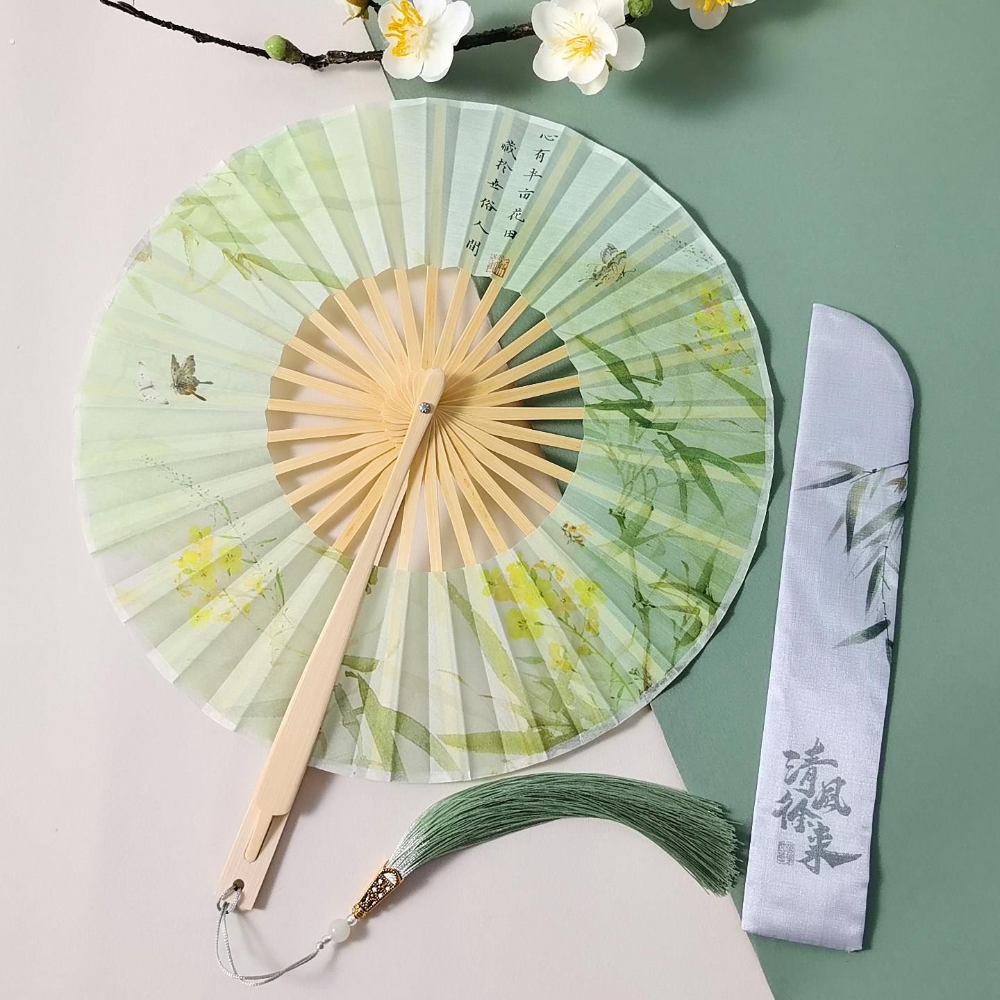 折叠团扇可携式风车扇子随身旋转圆扇古风舞蹈扇汉服旗袍走秀纳凉