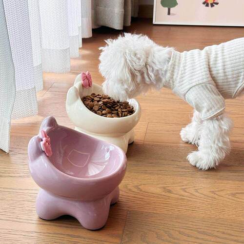 宠物碗高脚狗盆狗碗猫碗猫食盆陶瓷防打翻慢食碗护颈猫碗增高架