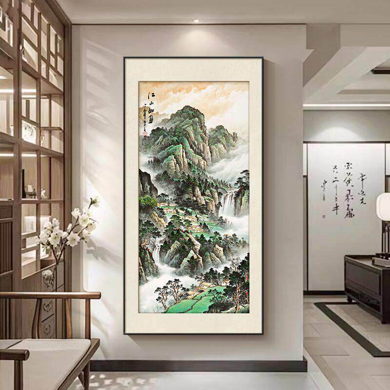 山水画靠山图客厅玄关装饰画新中式茶室背景墙挂画书房大气风景画