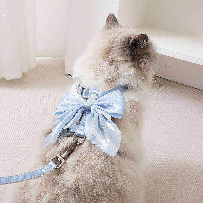 防挣脱外出专用遛猫绳溜猫链子狗狗工字型胸背带猫咪牵引绳公主风