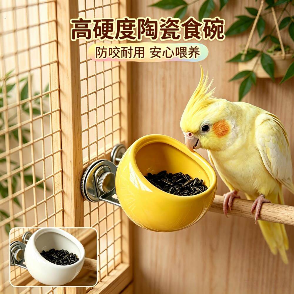 鹦鹉食盒陶瓷碗防溅鸟食罐防翻喝食碗小鸟喂食器磁吸水碗鸟笼内挂