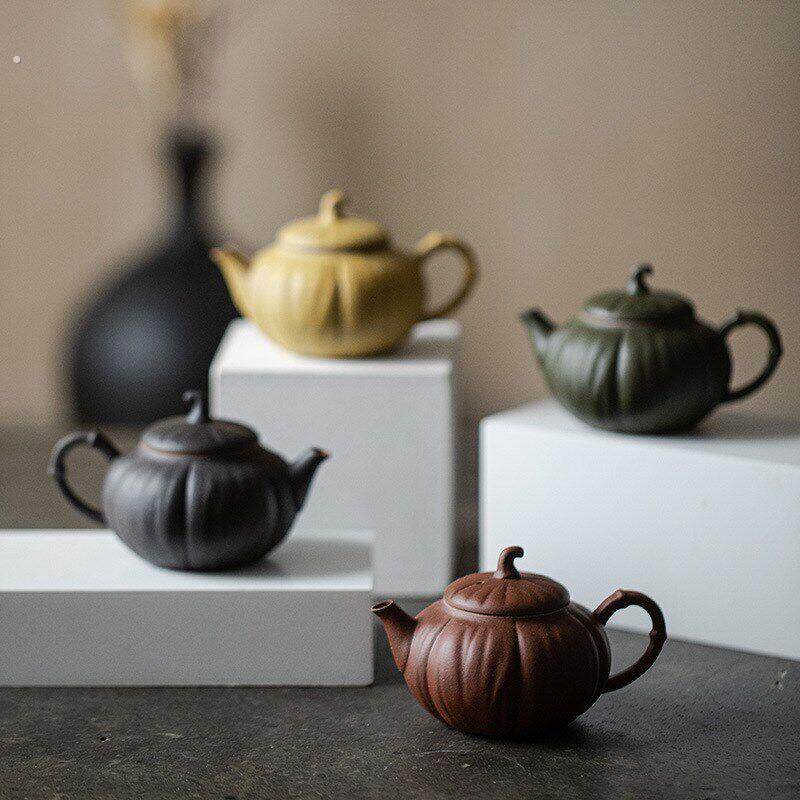 日式粗陶仿生茶壶功夫茶具陶瓷家用南瓜壶侘寂风手工泡茶壶