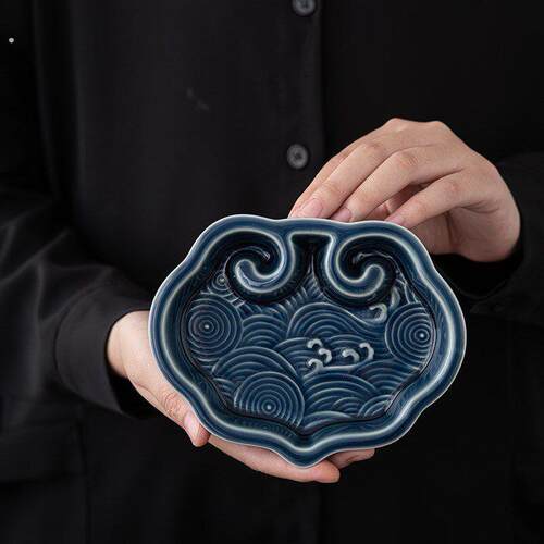 中式茶点盘陶瓷迷你小号海浪果盘果盘点心盘酒店饭厅摆盘托盘
