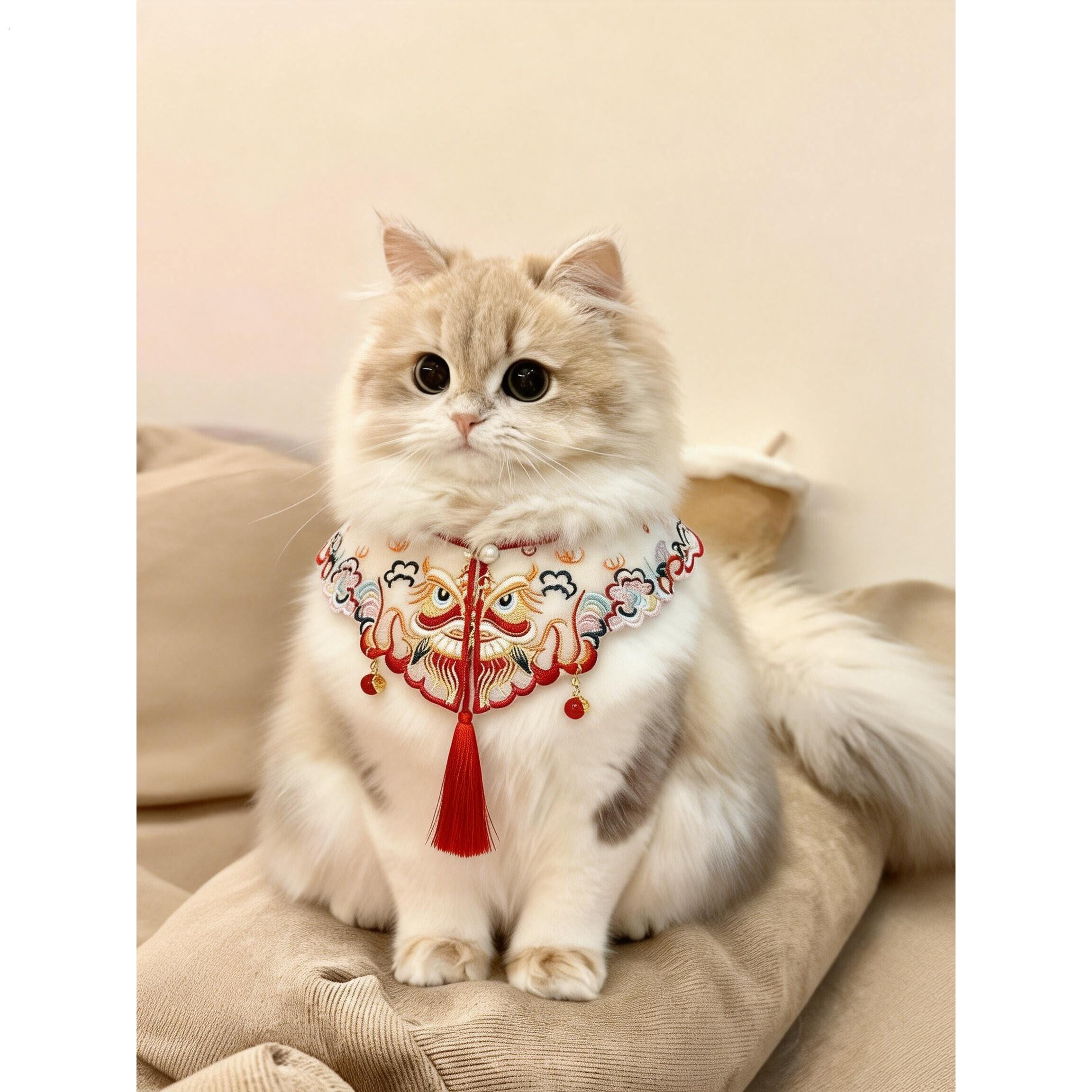 新年猫咪围脖口水巾宠物衣服小配饰小猫围兜喜庆过年装饰品云肩