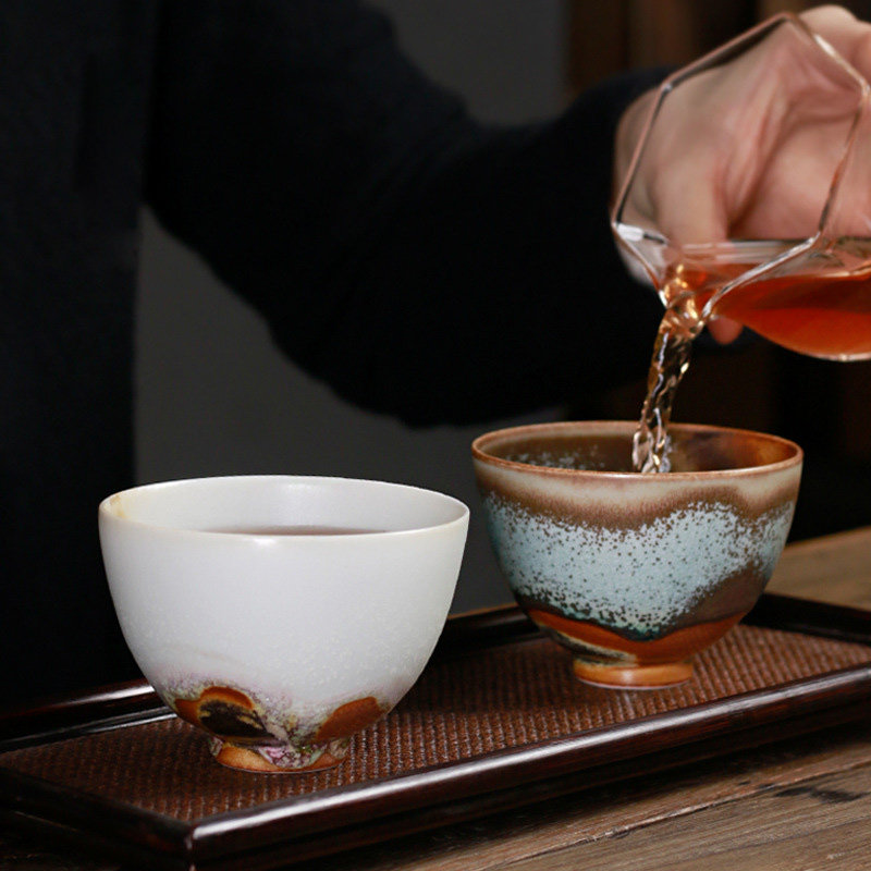 柴烧杯主人杯单个窑变茶杯纯手工功夫茶侘寂单杯品茗杯黑茶普洱茶