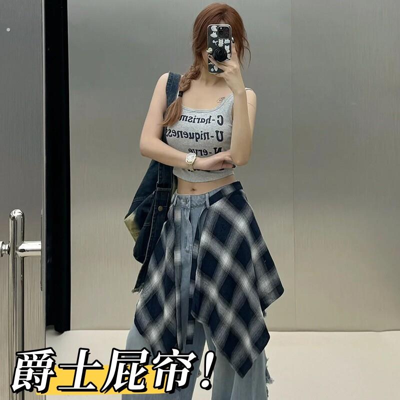 爵士舞屁帘叠穿腰搭跳舞配饰神器韩国不规则一片系带格子街舞腰带