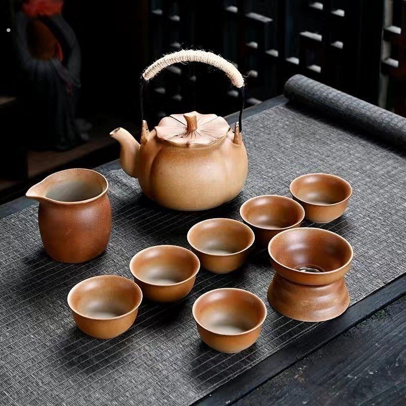 围炉煮茶整套仿柴烧茶壶家用户外茶具粗陶茶具套装碳烤加热煮茶器