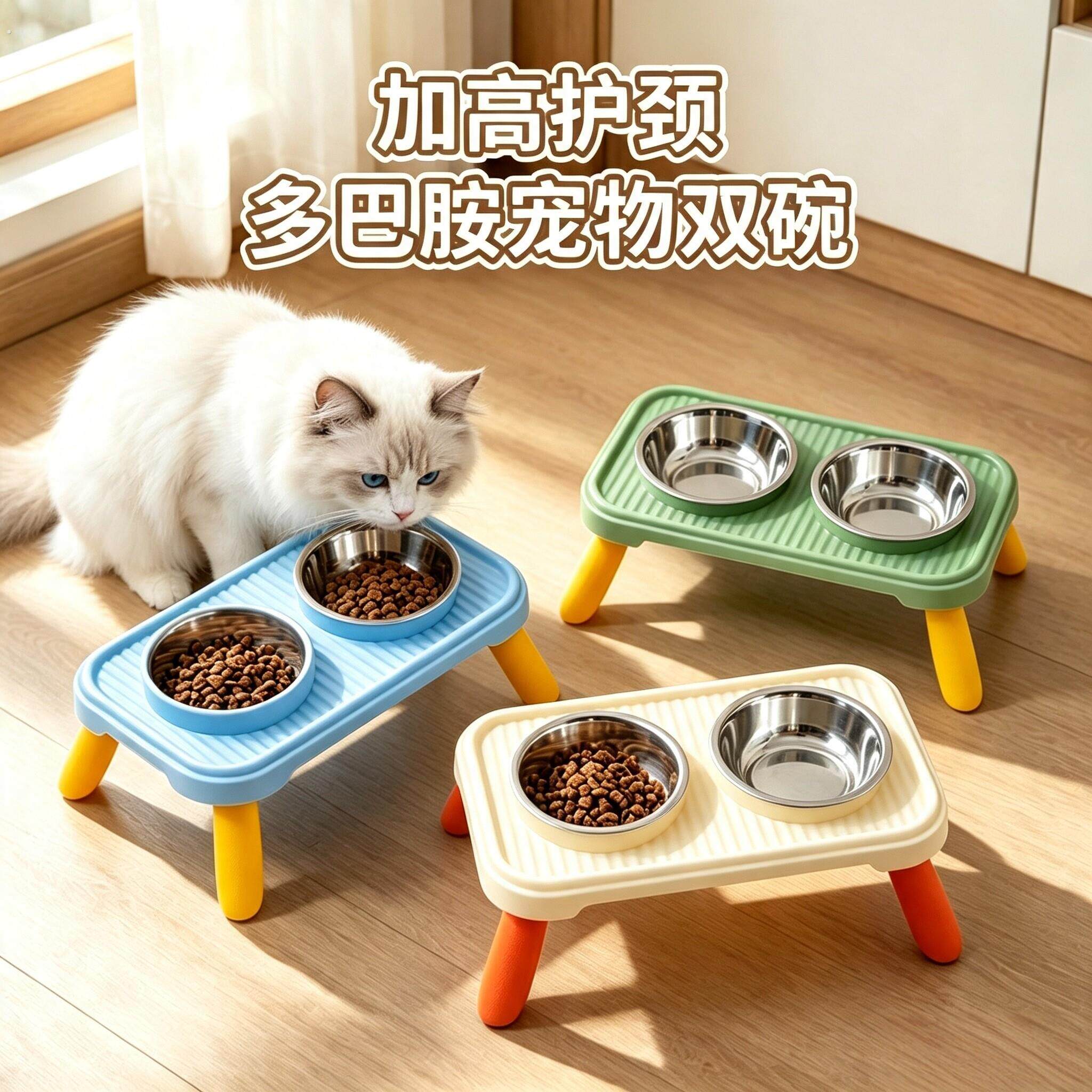 猫碗高脚不锈钢双碗保护颈椎猫咪喝水碗猫饭碗猫食狗盆狗碗宠物碗