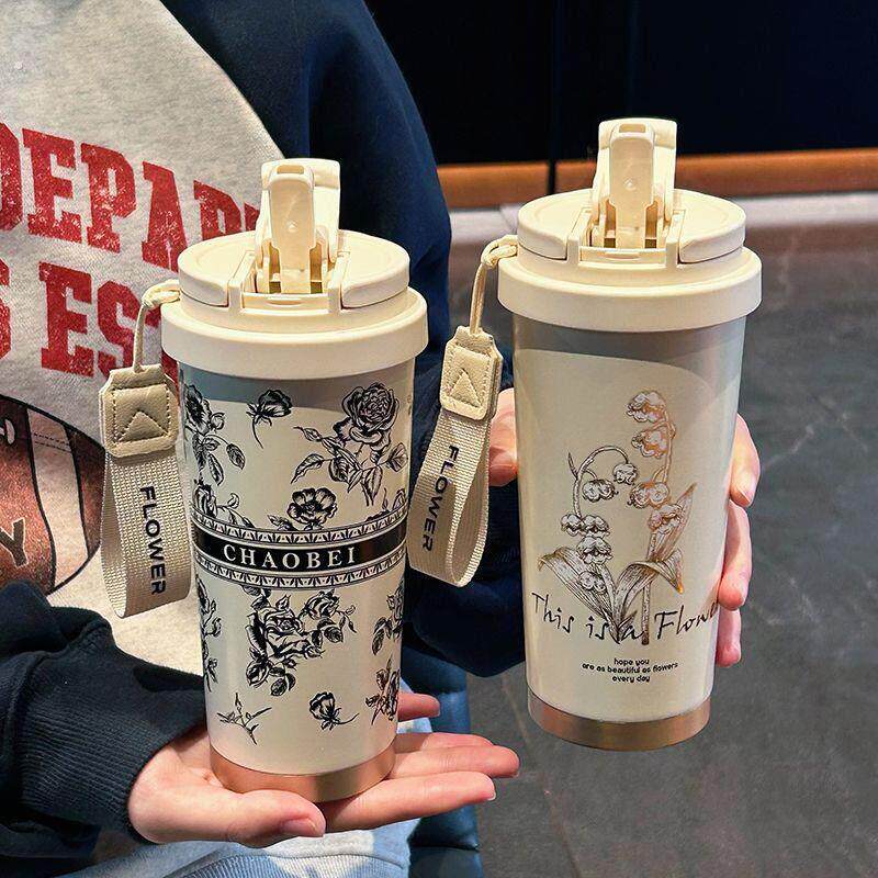 霸王茶姬杯子铃兰保温杯咖啡杯女生高颜值陶瓷内胆吸管双饮水杯子