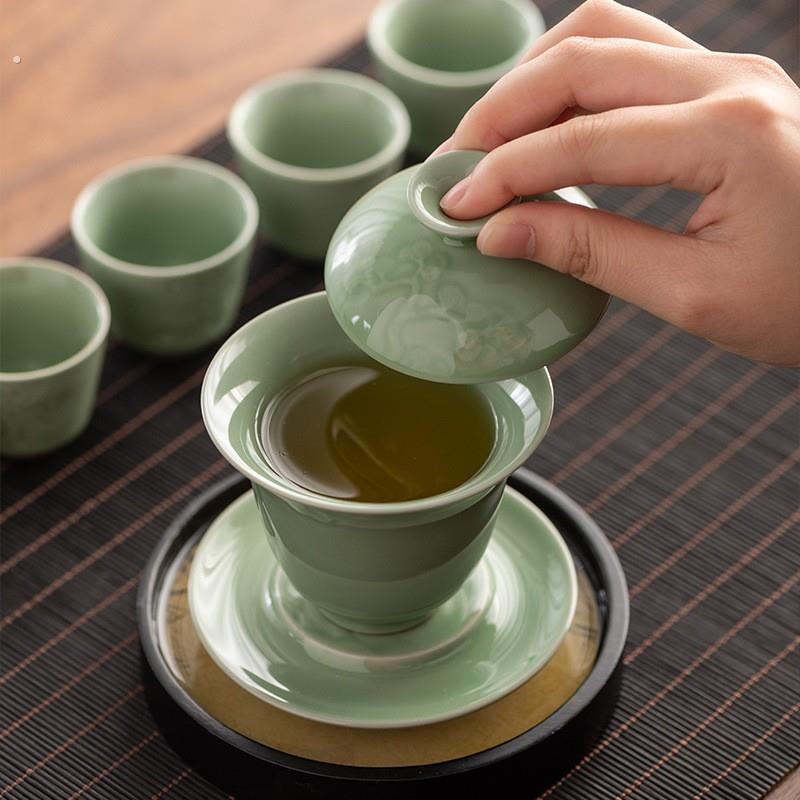 晨翔 中式轻奢陶瓷功夫茶具泡茶套装办公室会客盖碗茶杯礼盒装
