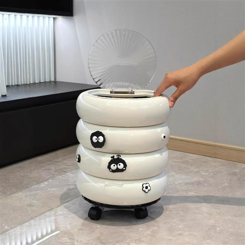 可爱甜甜圈垃圾桶家用2025新款客厅高颜值厕所带盖子卧室可移动纸