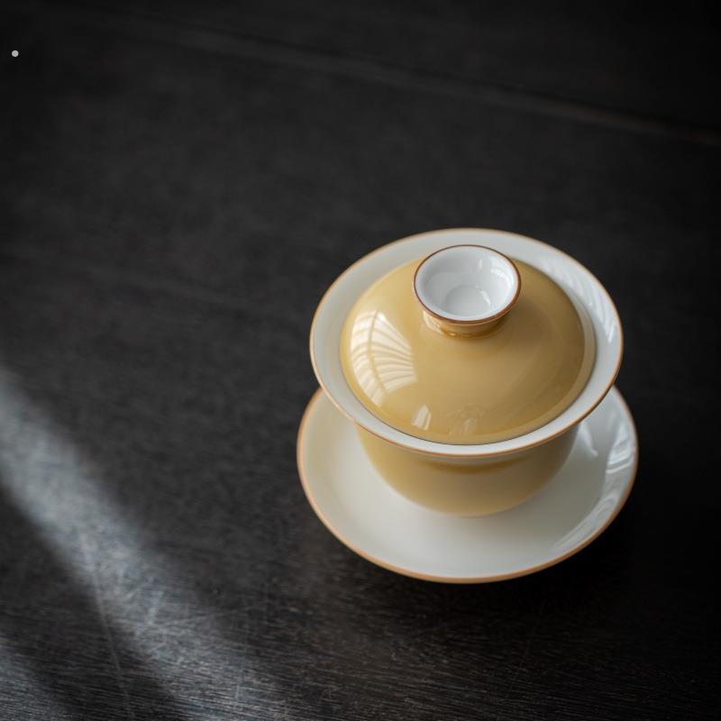 纯色釉陶瓷三才盖碗大号敬茶碗主泡器功夫茶具简约白瓷手工泡茶碗