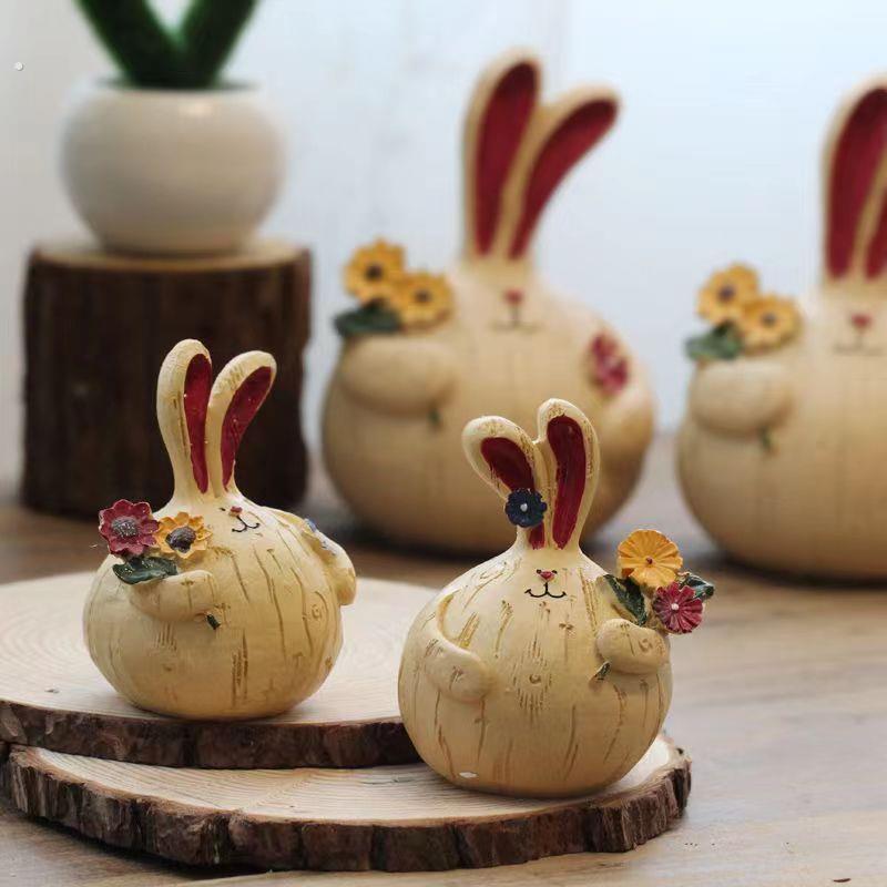 创意家居树脂田园风可爱胖兔子装饰品摆件客厅复古摆设爆款礼物