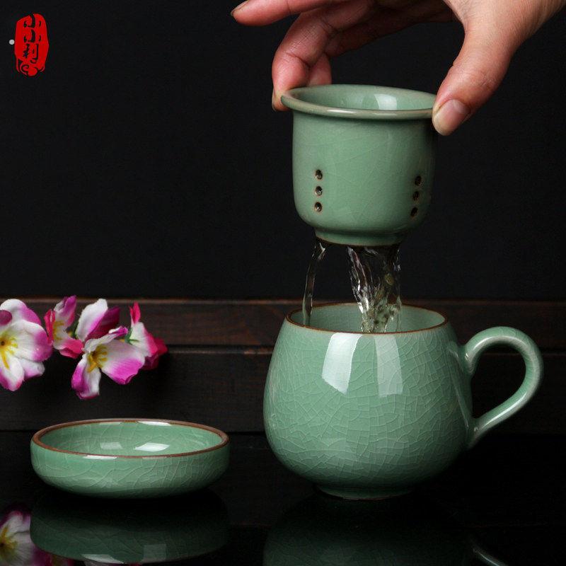 青瓷茶杯陶瓷水杯 过滤网个人功夫泡茶杯同心情侣杯子