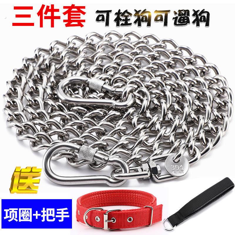 304不锈钢狗链子小型犬/中型犬猎狗马犬专用项圈牵引绳栓狗铁链子