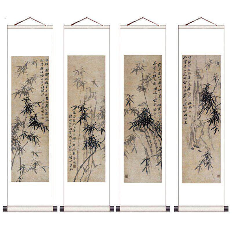 国画梅兰竹菊国画卷轴画竹子挂画郑板桥竹子字画书房茶楼装饰卷轴