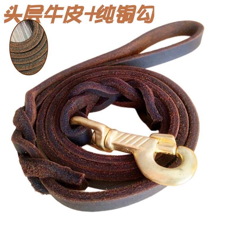 头层牛皮铜钩宠物用品德牧比赛绳牛皮牵引绳小中大犬牛皮狗链狗绳