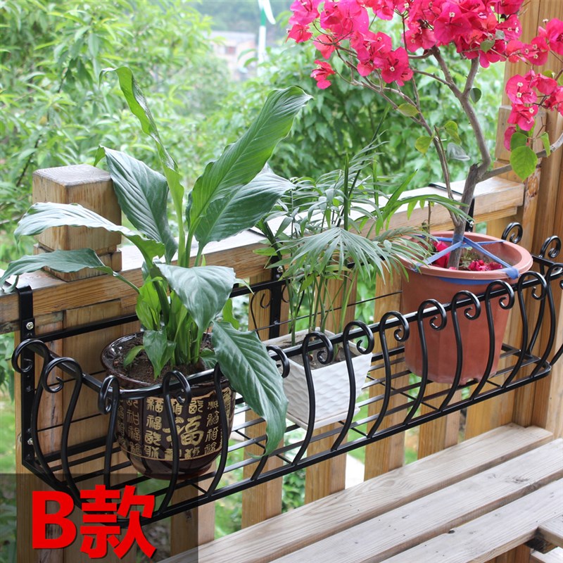 新款铁艺阳台栏杆花架窗台壁挂式花篮护栏悬挂花盆架多肉植物架