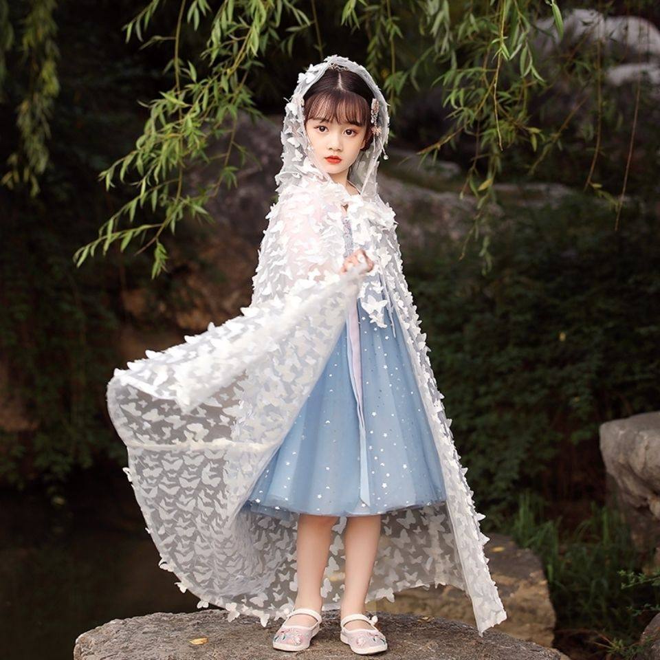 披风汉服古风蝴蝶斗篷女童新年走秀古筝演出服户外公主裙中大童夏