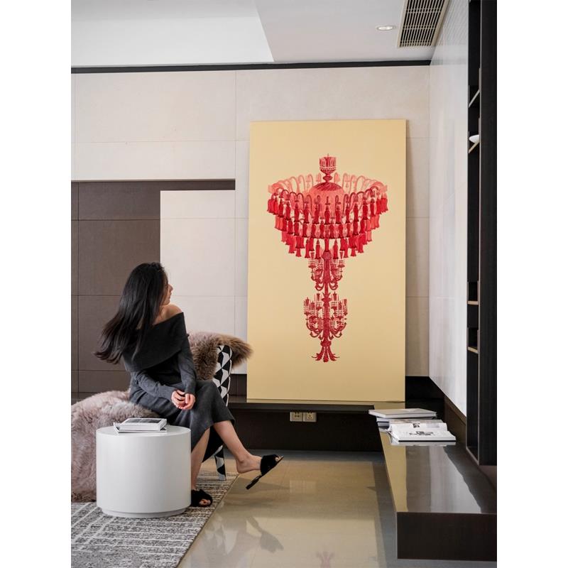 若奈 法国宝石红手绘水晶吊灯艺术挂画客厅玄关大幅装饰画