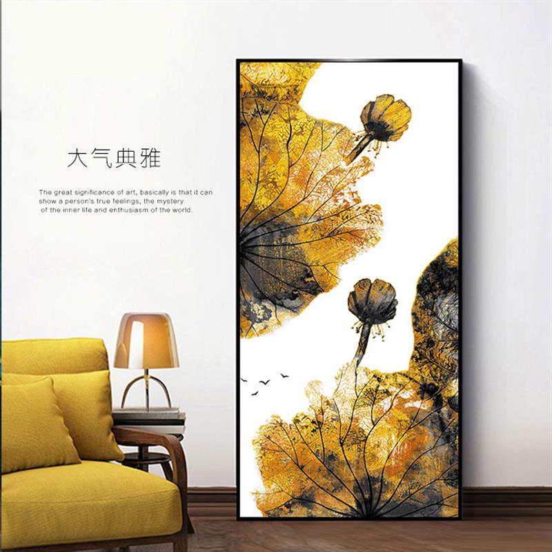 新中式荷花装饰画水墨莲蓬样板房玄关入户客厅走廊书房微喷壁画