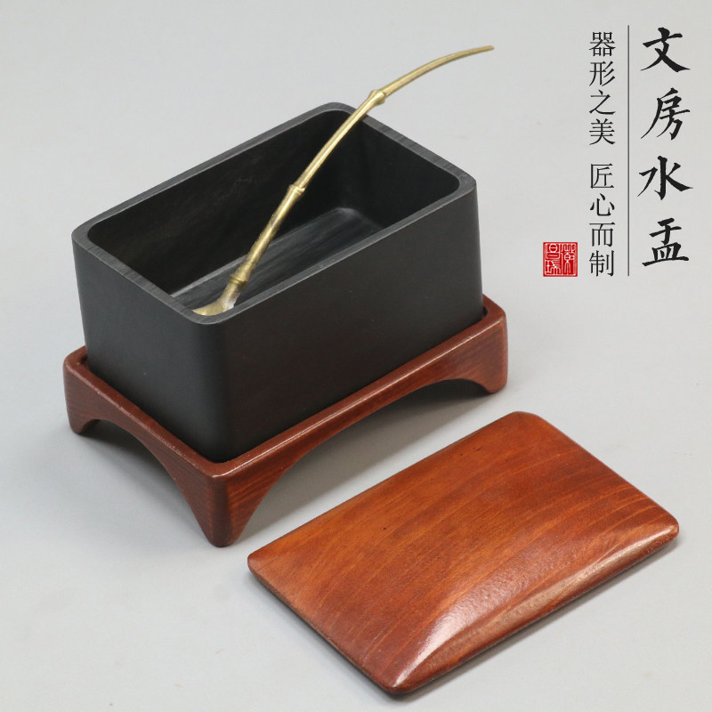原石文房水盂砚滴水滴天然石头罗纹砚台初学实用歙砚书法书画墨池