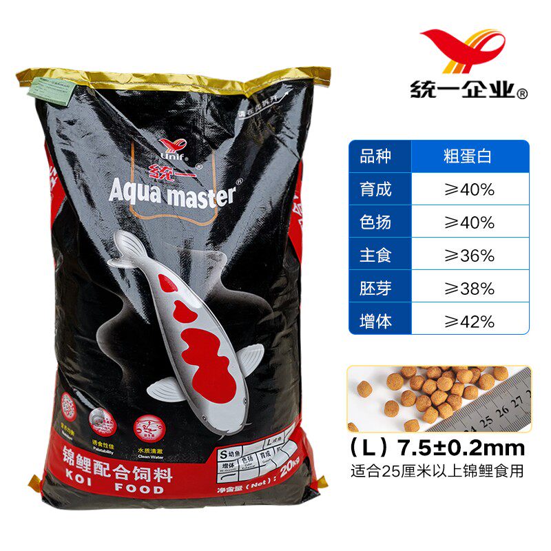 统一黑袋锦鲤鱼饲料40斤增肥增色金鱼专用颗粒鱼食观赏鱼通用型